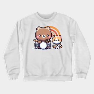 Bear & Cat Music - Rainbow Bright Kawaii Crewneck Sweatshirt